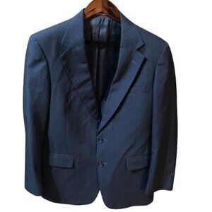 Stafford Mens Blazer Jacket Size 40R Navy Blue Wool Blend Double Button Formal